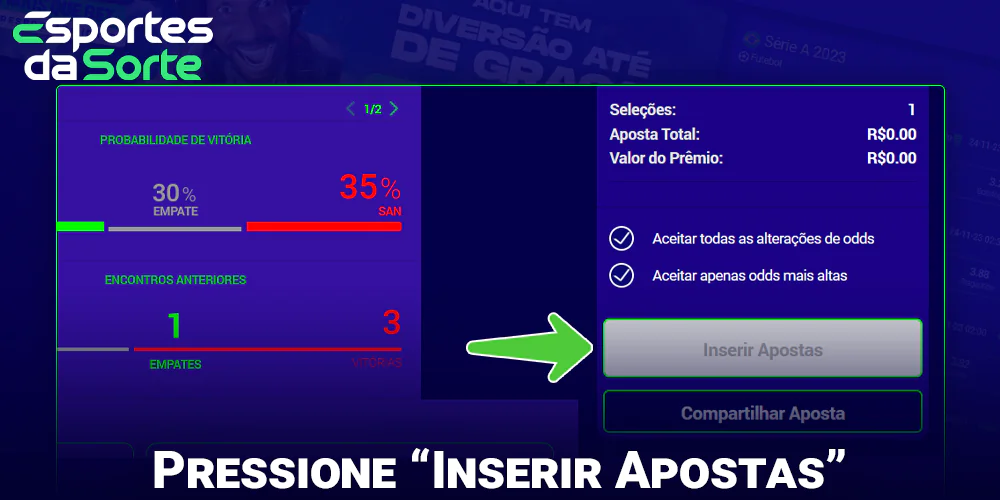 Clique no botão para fazer uma aposta no Esporte Da Sorte